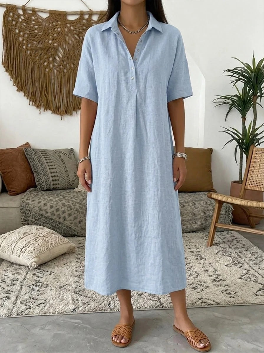 Women's Casual Linen Blend Shirt Dress
