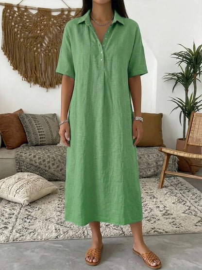 Women's Casual Linen Blend Shirt Dress