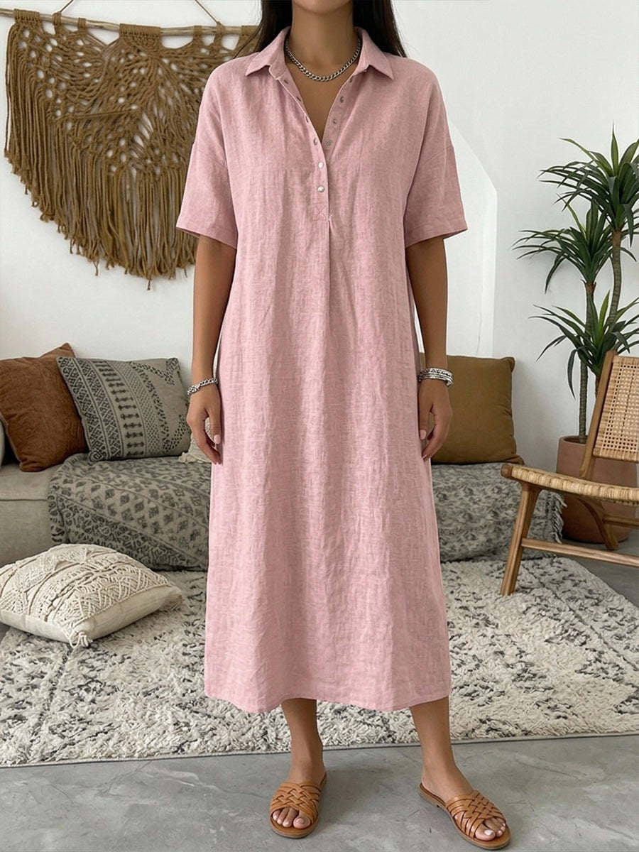 Women's Casual Linen Blend Shirt Dress