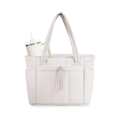 💕Hot Sale 50% OFF🎁Wandering Nature Puffer Tote Bag with Cup Holder & Laptop Compartment & Trolley Sleeve for Travel, Work, Nurse, Women