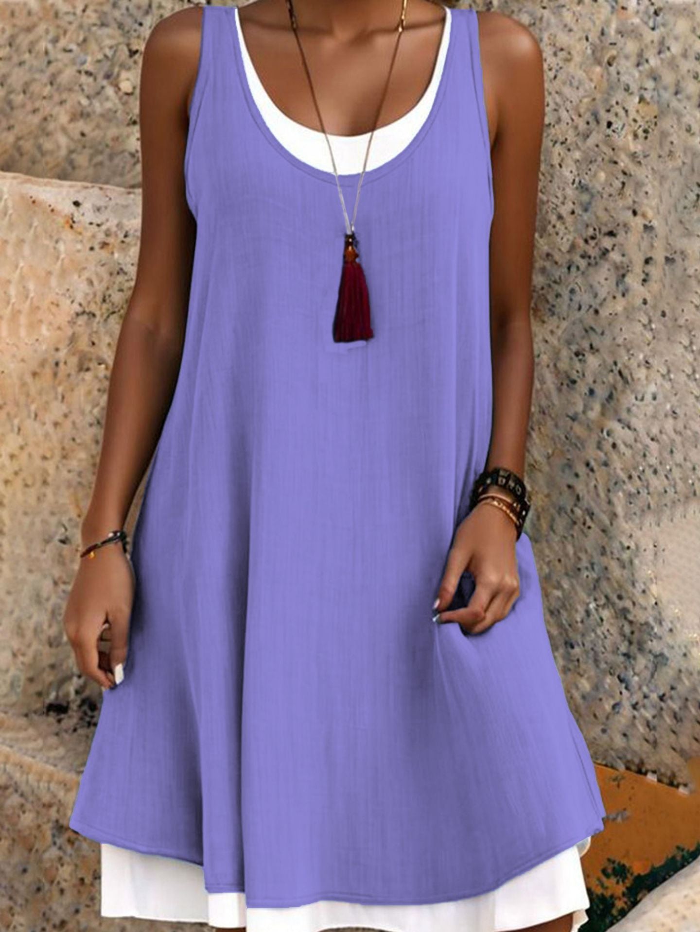 Women's Sleeveless Fake 2-Piece Dress