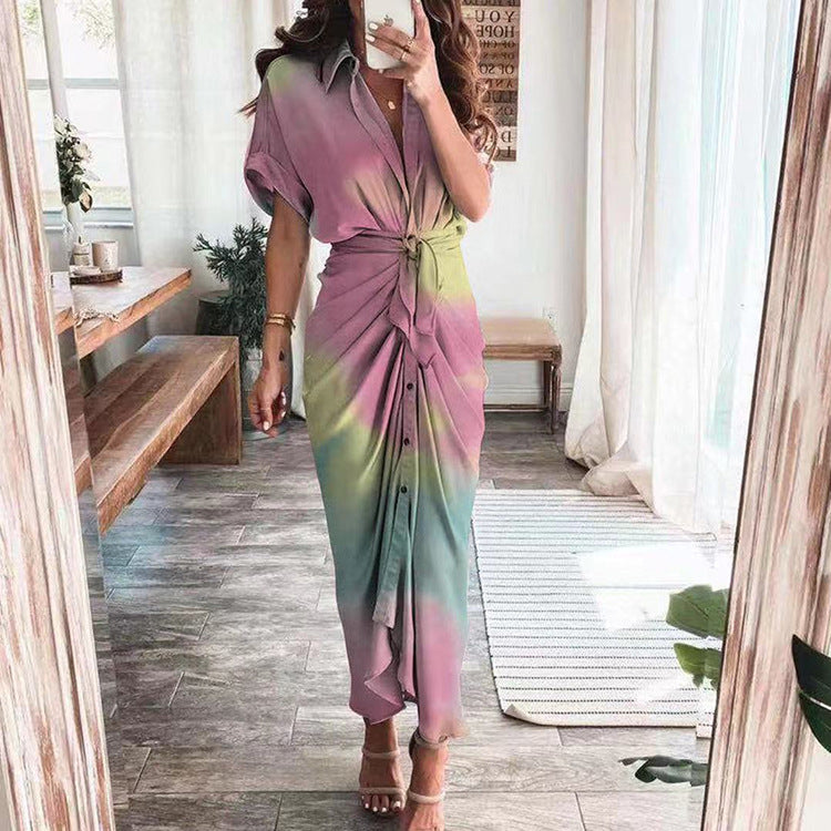 🔥2026 Summer New-❤️ Women Satin Button Shirt Dress