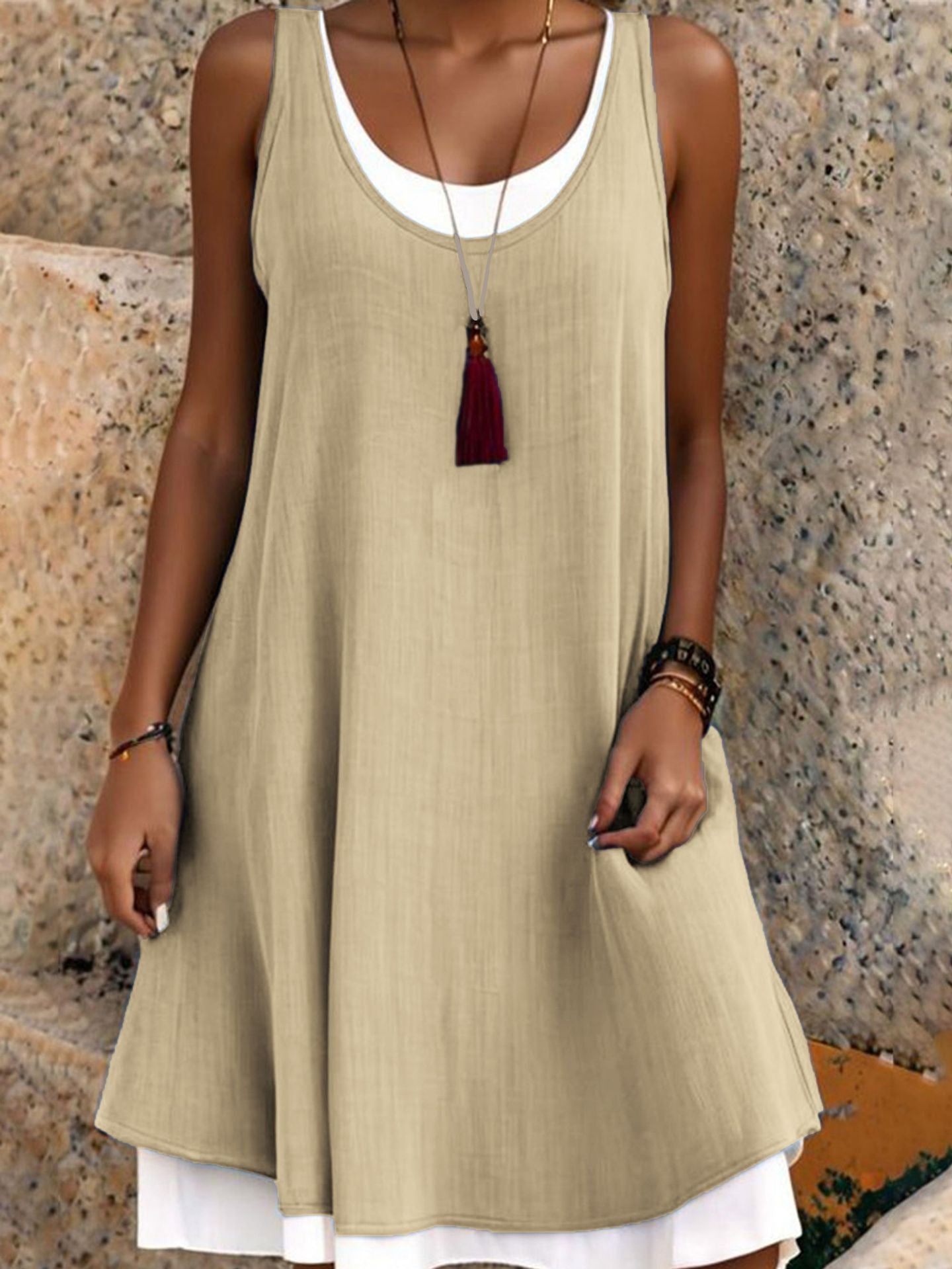 Women's Sleeveless Fake 2-Piece Dress