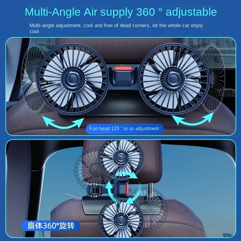💥Limited time 50% off🔥Car Seat Back Cooling Fan USB Charge Dual Head Fan 360 Degree Rotation Portable Cooler 3-Speed Super Wind Car Accessories