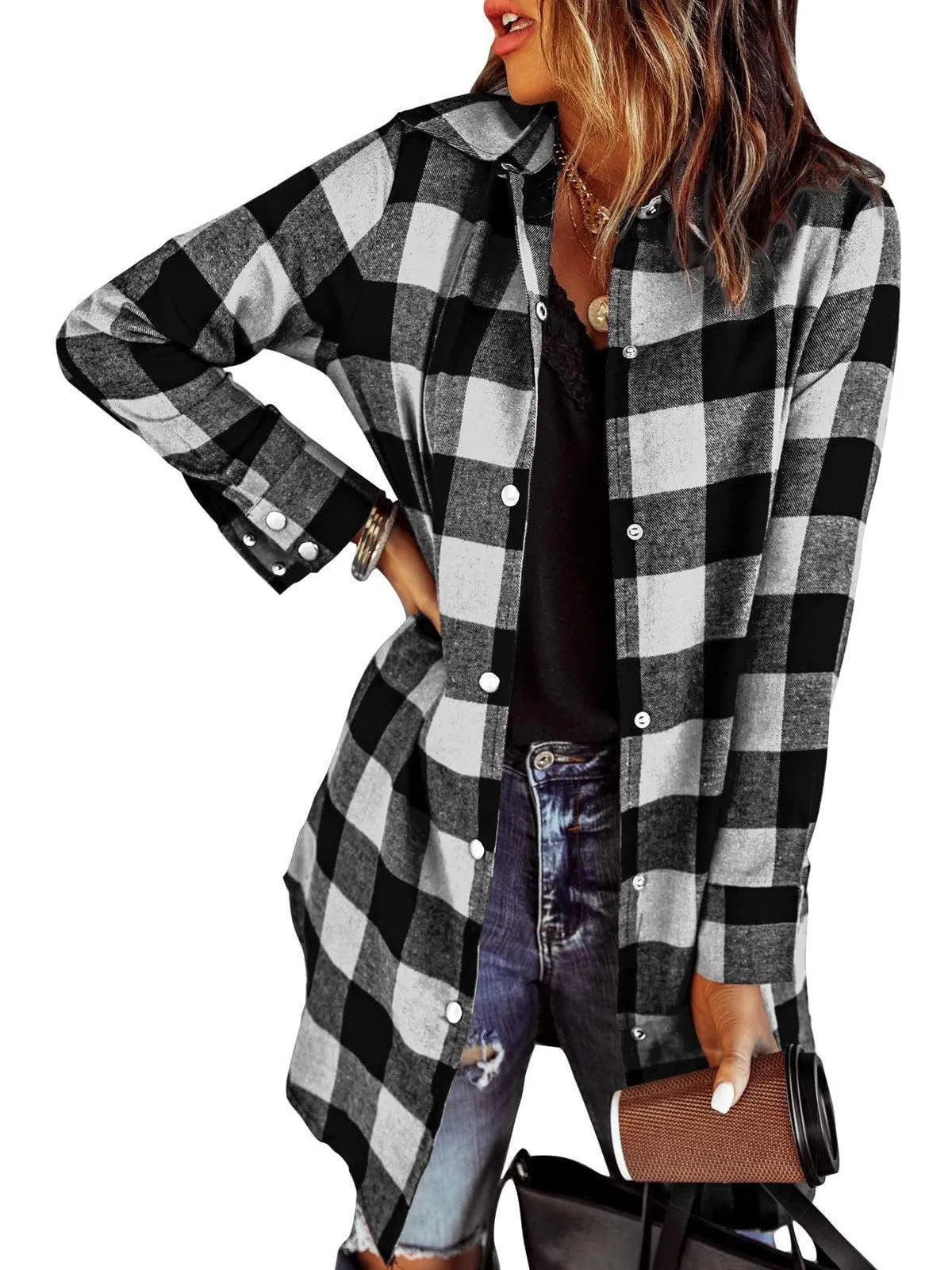🔥New Hot Selling🔥Women’s Plaid Longline Shirt Jacket