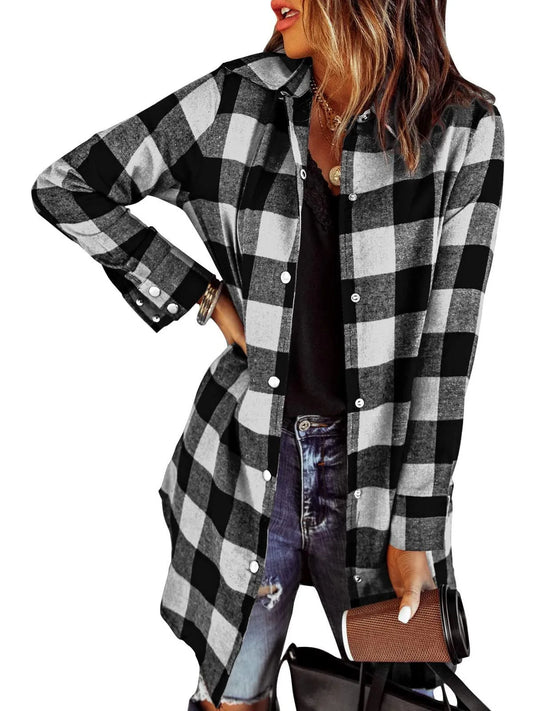 🔥New Hot Selling🔥Women’s Plaid Longline Shirt Jacket