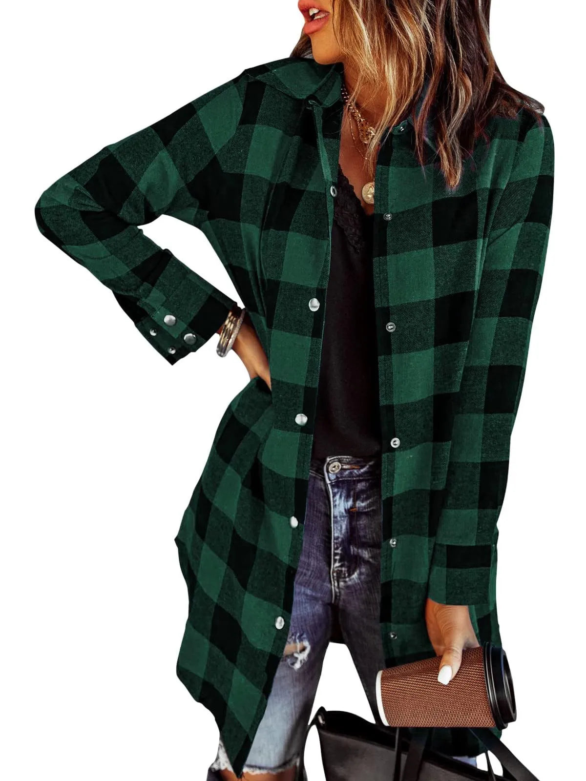 🔥New Hot Selling🔥Women’s Plaid Longline Shirt Jacket