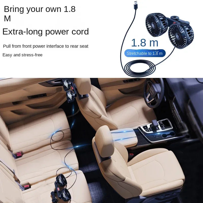 💥Limited time 50% off🔥Car Seat Back Cooling Fan USB Charge Dual Head Fan 360 Degree Rotation Portable Cooler 3-Speed Super Wind Car Accessories
