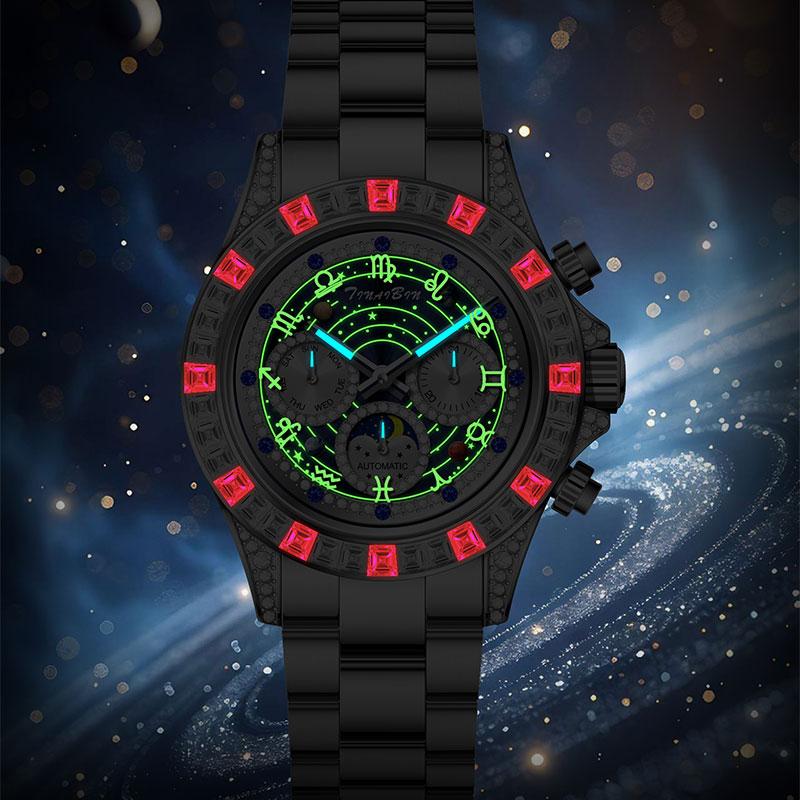 🔥 Hot Sale 🔥TINAIBIN Twelve Zodiac Signs & Starry Sky Diamond Automatic Skeleton Men's Watch