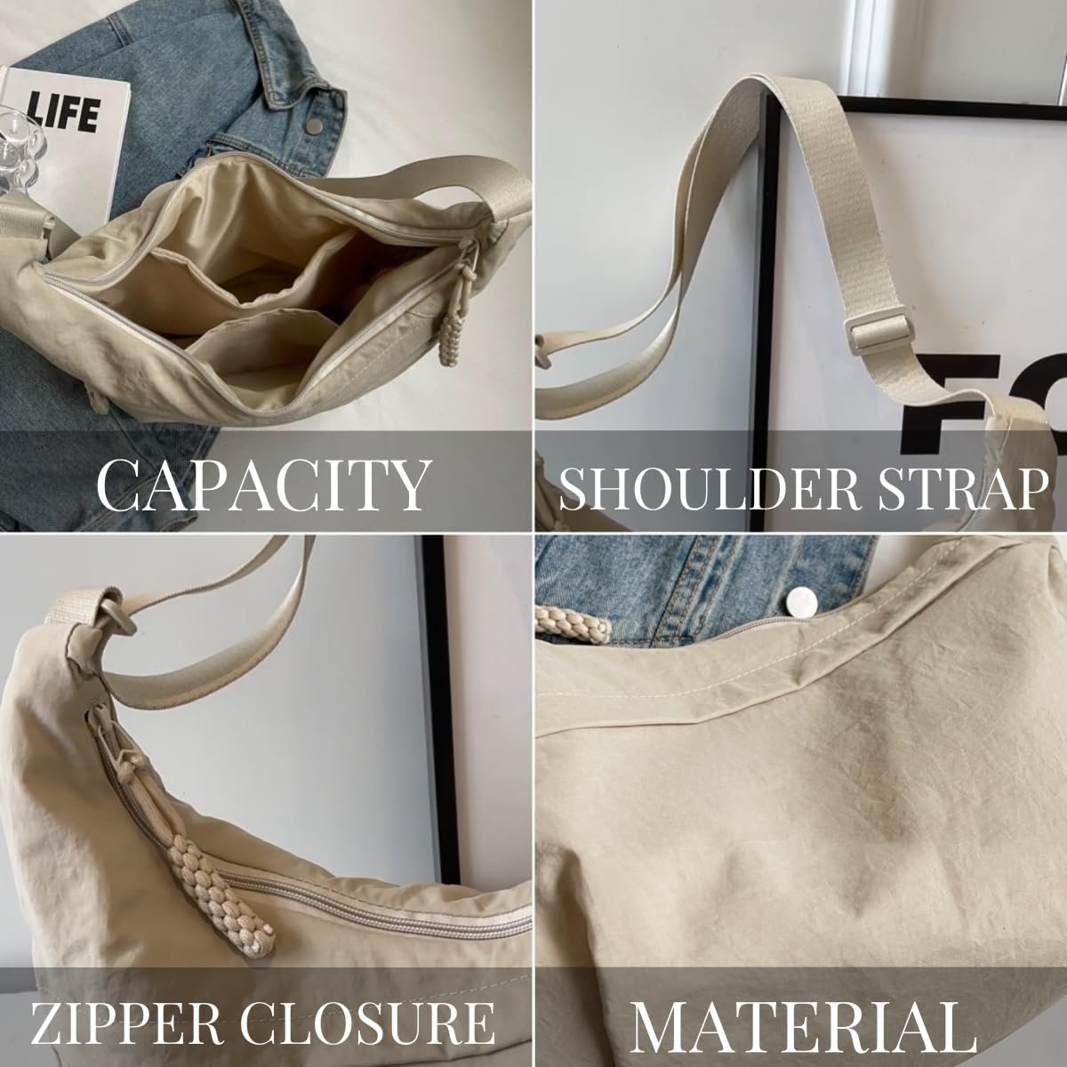 🔥Designer Direct Sales👜Women's Fashion Plain Color Nylon Crossbody Hobo Bag