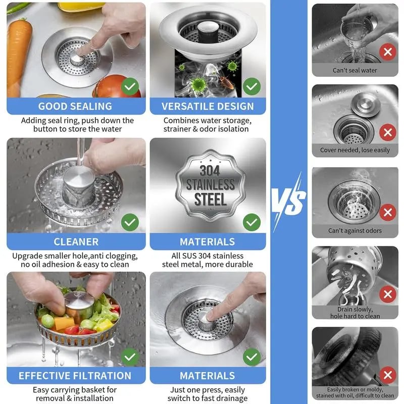 🎁Hot Sale 49% OFF⏳New Upgraded Sink Bounce Core Drain Strainer