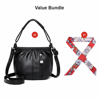 👜 50% OFF NOW! 🎀 Casual Pleated Bucket Leather Handbag – Soft Leather, Versatile Style & Adjustable Shoulder Strap ✨