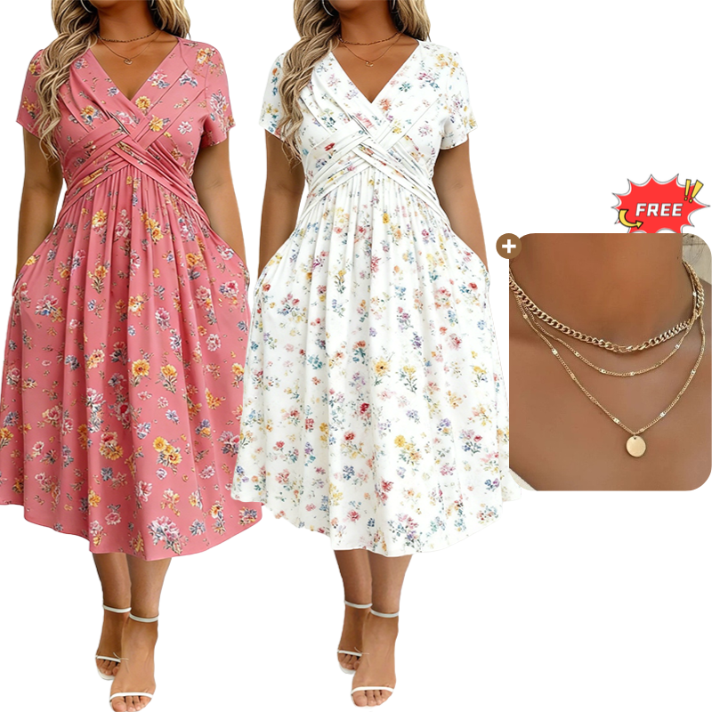 🏖️Summer Hot Sale 51% Off!💃✨Women's V-Neck Floral Print Dress with Twist Waist