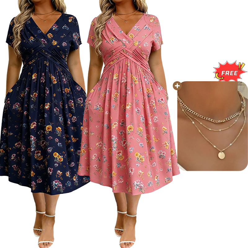 🏖️Summer Hot Sale 51% Off!💃✨Women's V-Neck Floral Print Dress with Twist Waist