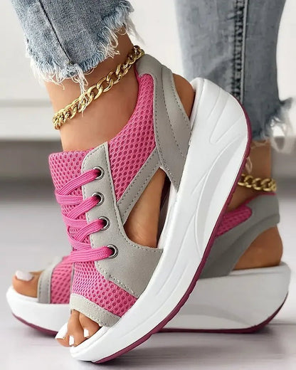 🎉Hot Sale 49% OFF🥳Chic & Playful Contrast Panel Lace-Up Cutout Muffin Sandals 😍✨