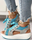 🎉Hot Sale 49% OFF🥳Chic & Playful Contrast Panel Lace-Up Cutout Muffin Sandals 😍✨