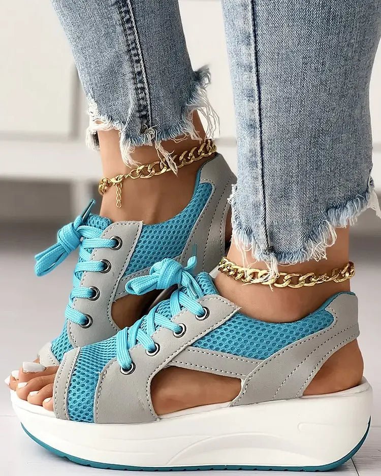 🎉Hot Sale 49% OFF🥳Chic & Playful Contrast Panel Lace-Up Cutout Muffin Sandals 😍✨