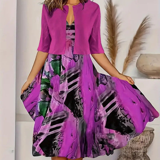 Elegant Women’s Two-Piece Set – Lightweight Cropped Cardigan & Sleeveless Dress