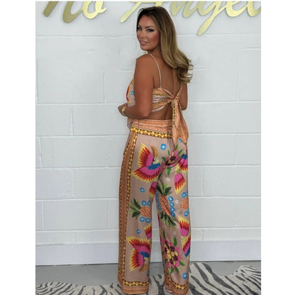 🌸NEW HOT SALE🔥Women's Spaghetti Strap Printed Top & Loose Pants 2-Piece Set