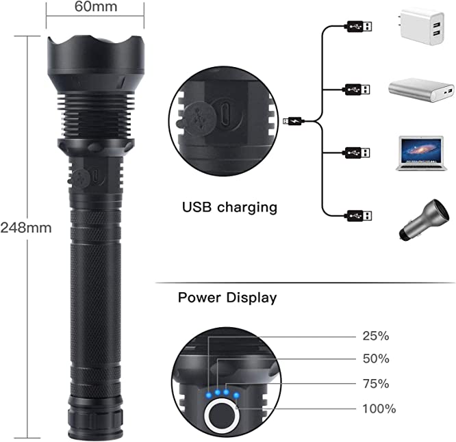 🔦20000 Lumen Flashlight-Extreme Beam & Power Bank Function⚡