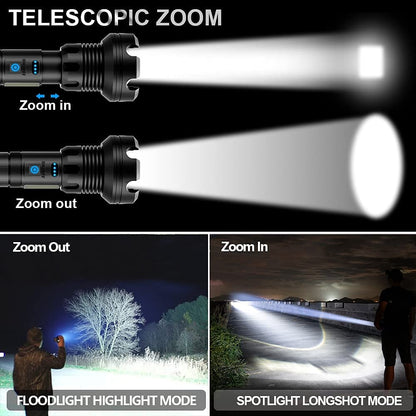 🔦20000 Lumen Flashlight-Extreme Beam & Power Bank Function⚡