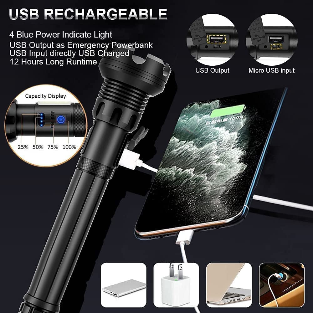 🔦20000 Lumen Flashlight-Extreme Beam & Power Bank Function⚡