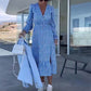 ⏰Limited Time Offer – 50% Off!🎉Women’s Blue Printed V-neck Long-sleeve Dress