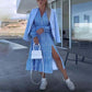 ⏰Limited Time Offer – 50% Off!🎉Women’s Blue Printed V-neck Long-sleeve Dress