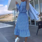 ⏰Limited Time Offer – 50% Off!🎉Women’s Blue Printed V-neck Long-sleeve Dress