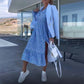 ⏰Limited Time Offer – 50% Off!🎉Women’s Blue Printed V-neck Long-sleeve Dress