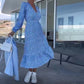 ⏰Limited Time Offer – 50% Off!🎉Women’s Blue Printed V-neck Long-sleeve Dress