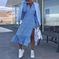 ⏰Limited Time Offer – 50% Off!🎉Women’s Blue Printed V-neck Long-sleeve Dress