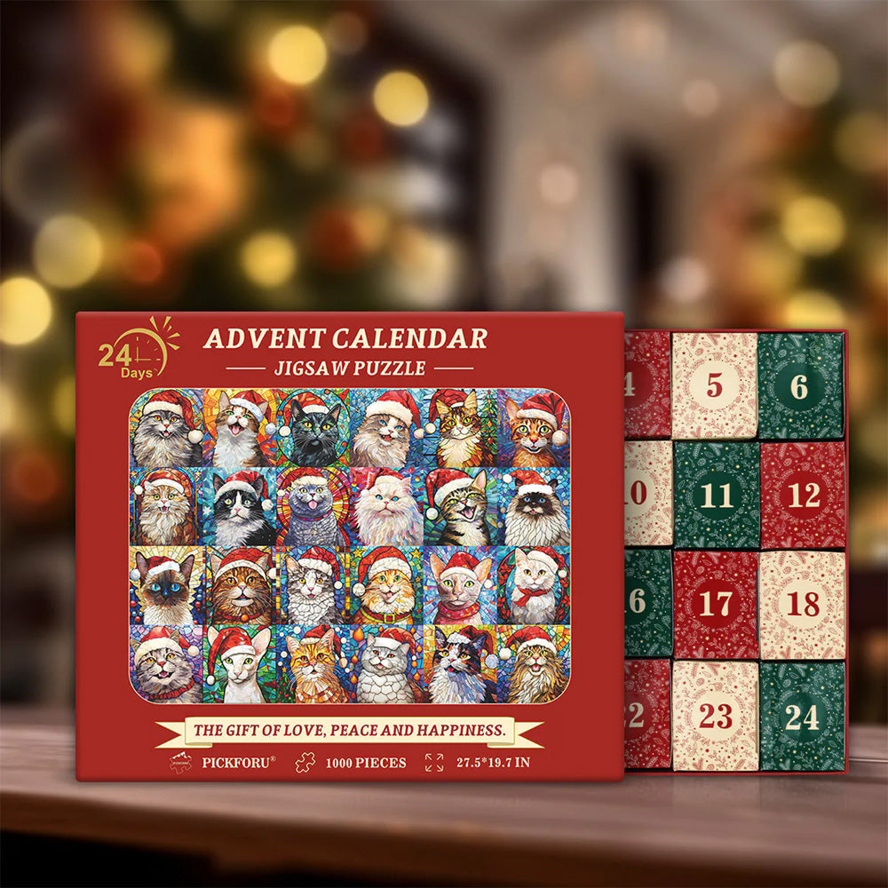 🎁Happy Christmas Cats Advent Calendar Jigsaw Puzzle 1000 Pieces