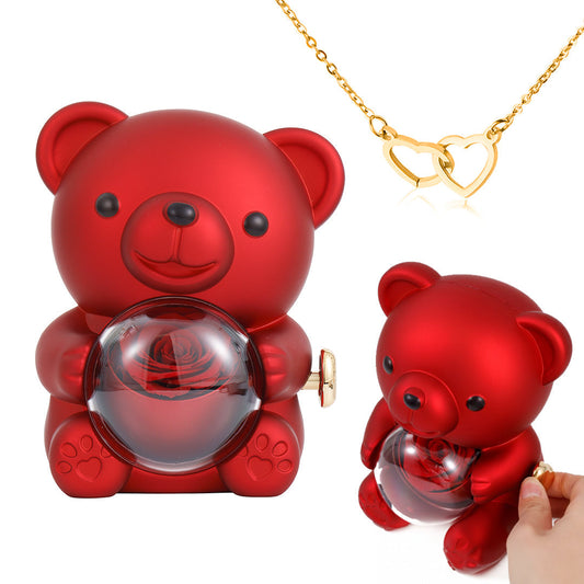 ⏰🌹Valentine's Day Surprise Sale 50% OFF!!💝Cute Teddy Bear with Preserved Rose--Necklace📿+Eternal Rose🌹+Teddy Bear🧸