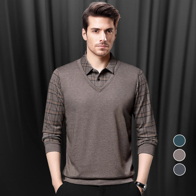 🔥Big Sale 50% OFF🔥Men's Faux Two-Piece Long Sleeve Top