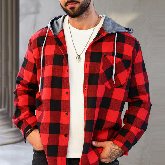 🔥2025 Hot Sale - 50% OFF🔥 Men's Versatile Hooded Plaid Flannel Shirt