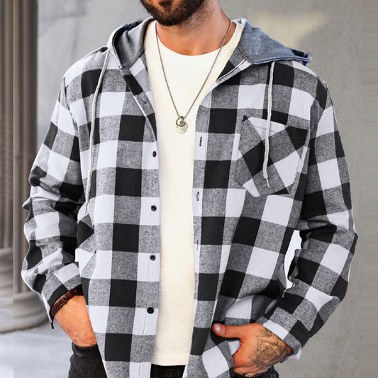 🔥2025 Hot Sale - 50% OFF🔥 Men's Versatile Hooded Plaid Flannel Shirt