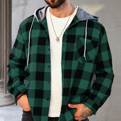 🔥2025 Hot Sale - 50% OFF🔥 Men's Versatile Hooded Plaid Flannel Shirt