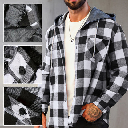 🔥2025 Hot Sale - 50% OFF🔥 Men's Versatile Hooded Plaid Flannel Shirt