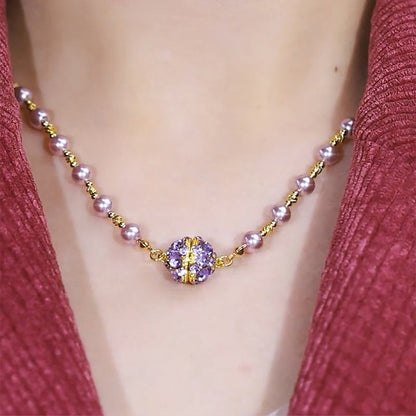 🔥Hot Sale 49% OFF🎁Elegant Imitation Pearl Necklace with Sparkling Magnetic Rhinestone Ball