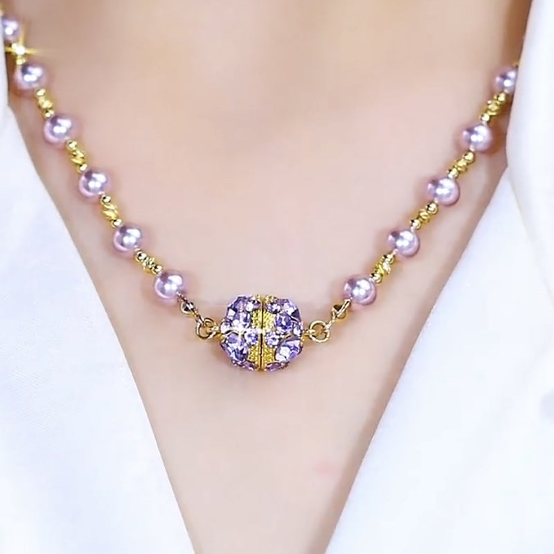 🔥Hot Sale 49% OFF🎁Elegant Imitation Pearl Necklace with Sparkling Magnetic Rhinestone Ball