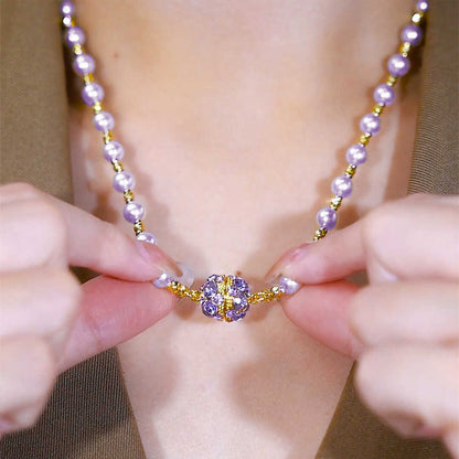 🔥Hot Sale 49% OFF🎁Elegant Imitation Pearl Necklace with Sparkling Magnetic Rhinestone Ball