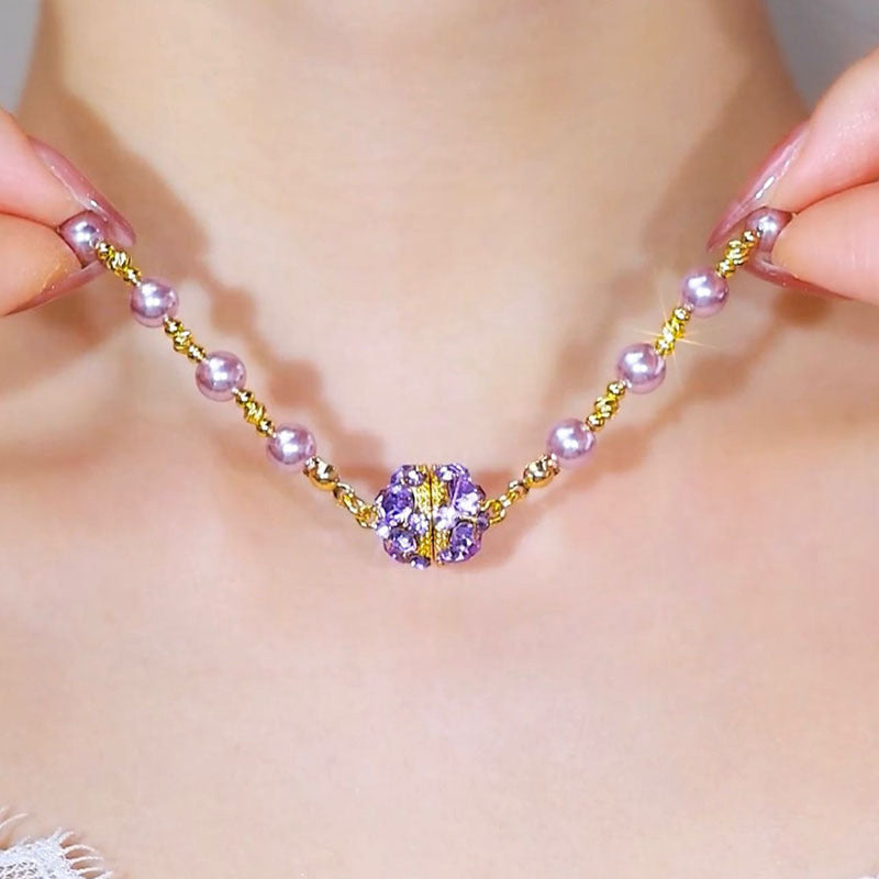 🔥Hot Sale 49% OFF🎁Elegant Imitation Pearl Necklace with Sparkling Magnetic Rhinestone Ball