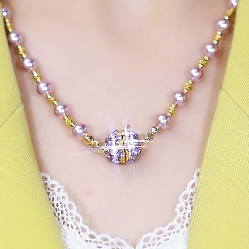 🔥Hot Sale 49% OFF🎁Elegant Imitation Pearl Necklace with Sparkling Magnetic Rhinestone Ball