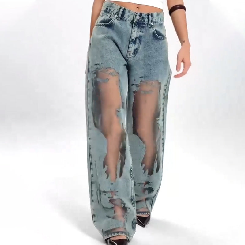 🌸NEW HOT SALE🔥💥Women's Vintage Mesh Patchwork Printed Jeans👖