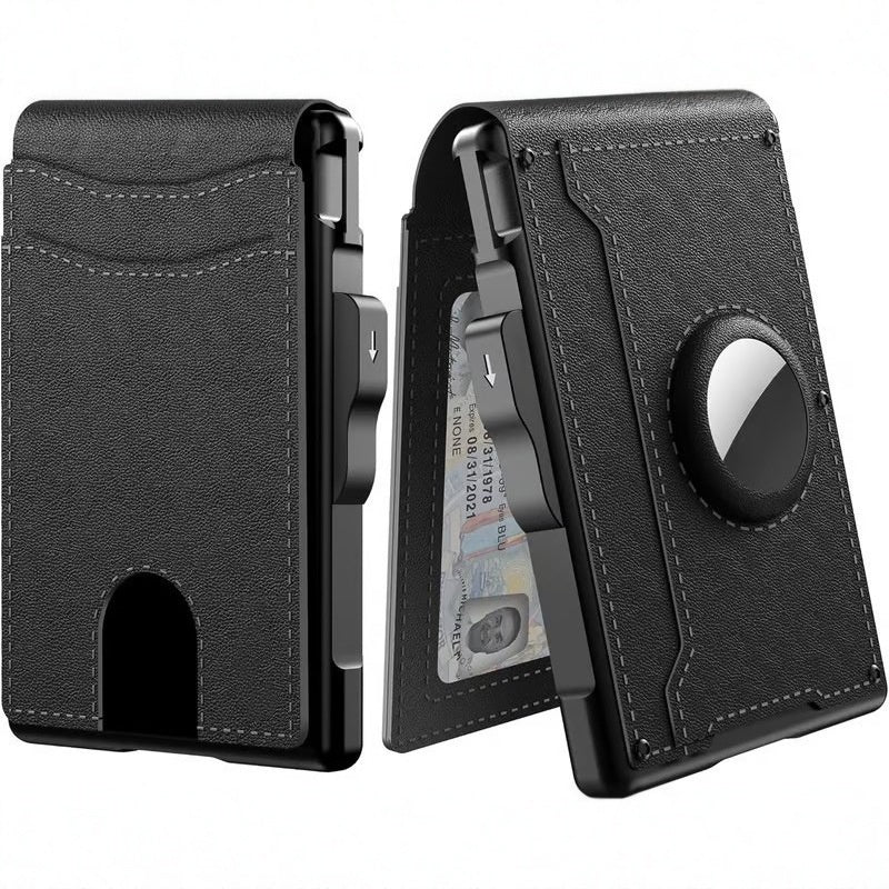 🔥Wallet for Men - with Pop Up Aluminum Case Money Clip Slim Leather Slots Credit Card Holder RFID Blocking Bifold Minimalist Wallet