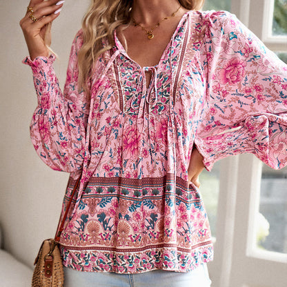 💖LAST DAY SALE 50% OFF💖Women's Fashion Printed v-Neck Long Sleeve Shirt
