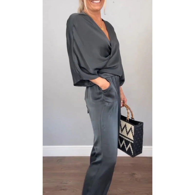 🌸NEW HOT SALE💞Women's 2-Piece Wrap V-Neck Top & Pants Set