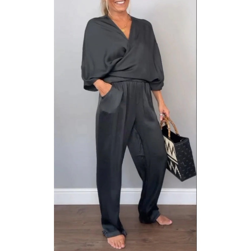 🌸NEW HOT SALE💞Women's 2-Piece Wrap V-Neck Top & Pants Set