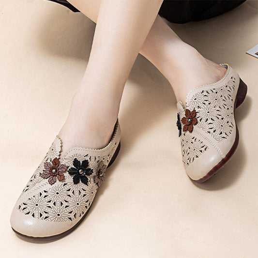 ⏳ Limited time 50% off! 💥Women's Elegant PU Leather Slide Sandals with Floral Design（The more you buy, the higher the discount）
